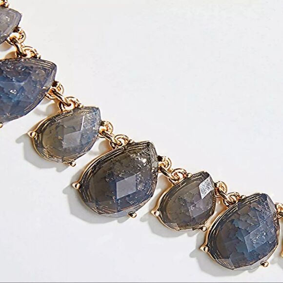 ANN TAYLOR LOFT TEARDROP BLUE STONE STATEMENT NECKLACE NWY NOS - Picture 3 of 3